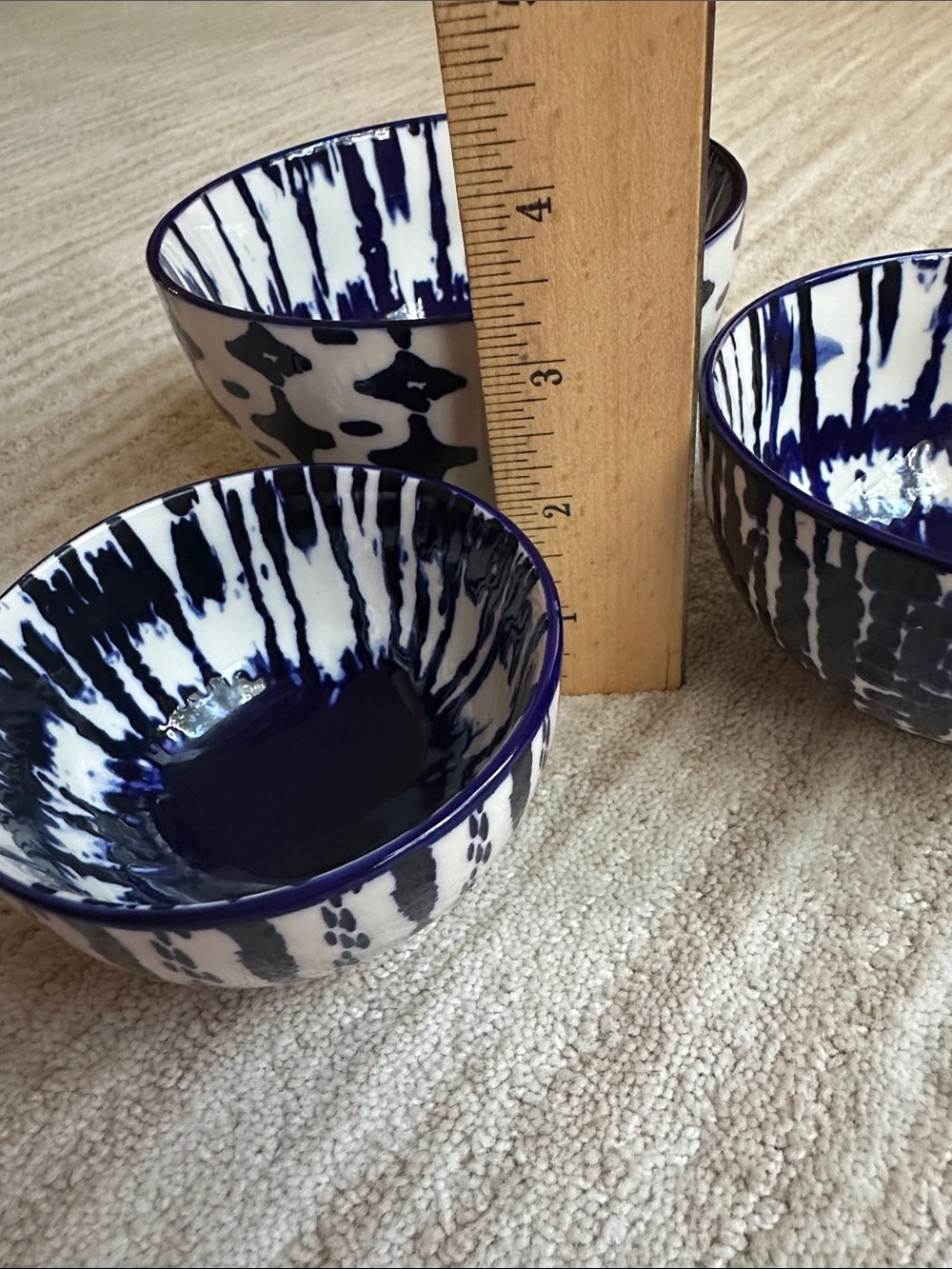 West Elm Indigo Tie Dye Small Nesting Bowls Set of 3 Prep Bowl Cobalt Blue White - Picture 13 of 16
